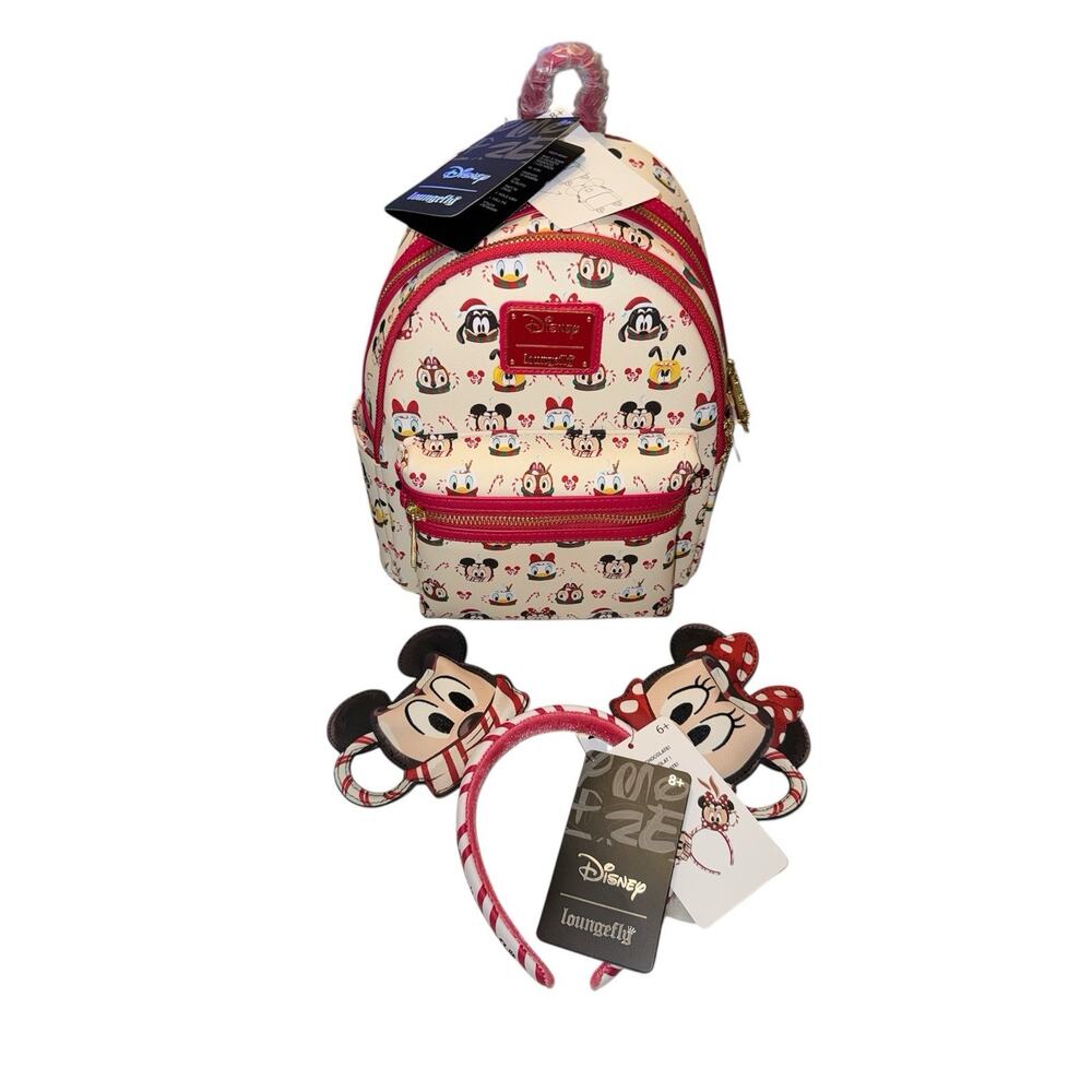 Disney Loungefly Christmas Mickey Minnie Mouse Mini Backpack & Ears Holiday Set
